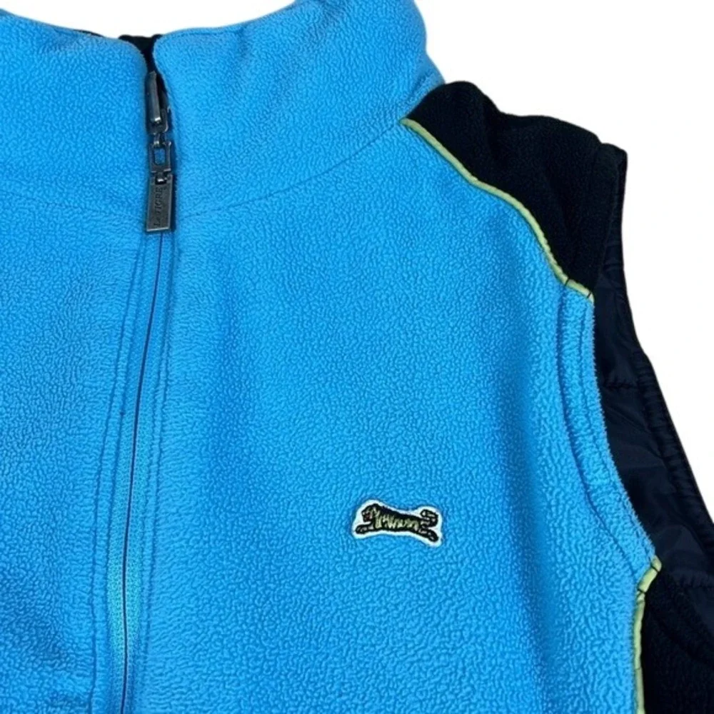 Le Tigre Y2K‎ Unisex Reversible Puffer Fleece Vest Black Blue Lime Green Size M